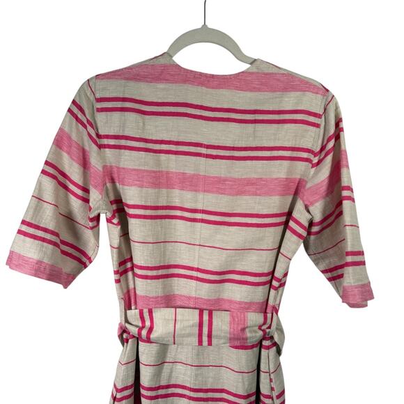Vilagallo Cream Pink Striped Linen Blend Dress Preppy Office Womens 40 US 8 - Picture 8 of 8